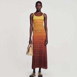 SANDRO Maxi dress, knit, yellow, size L